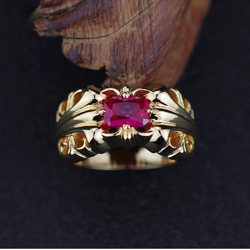 A175 S925 Sterling Silver Ring with Gold Plated red Diamonds and Cross Flower Letters, Simple and Trendy Hip Hop Retro Couple Jewelry Gifts for Lovers