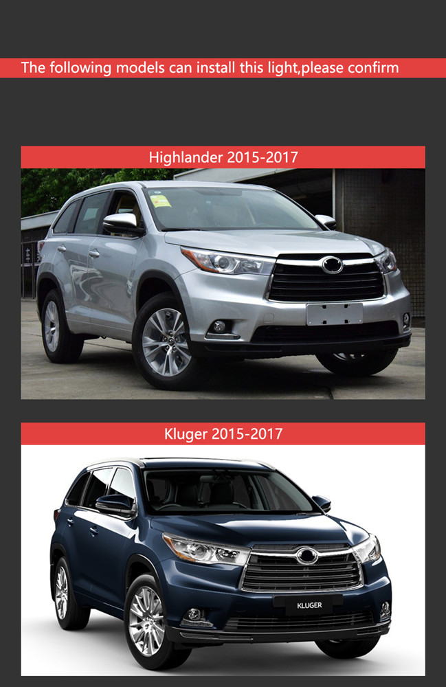 Head Light for Toyota Highlander LED Daytime Running Headlight 2015-2017 DRL Turn Signal Dual Beam Lamp Lens Car Styling