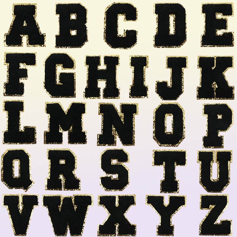 Notions White Letter Alphabet Patch Glitter Chenille Embroidered Patches for DIY Clothing Hats Jacket Iron on Accessories Applique2439239