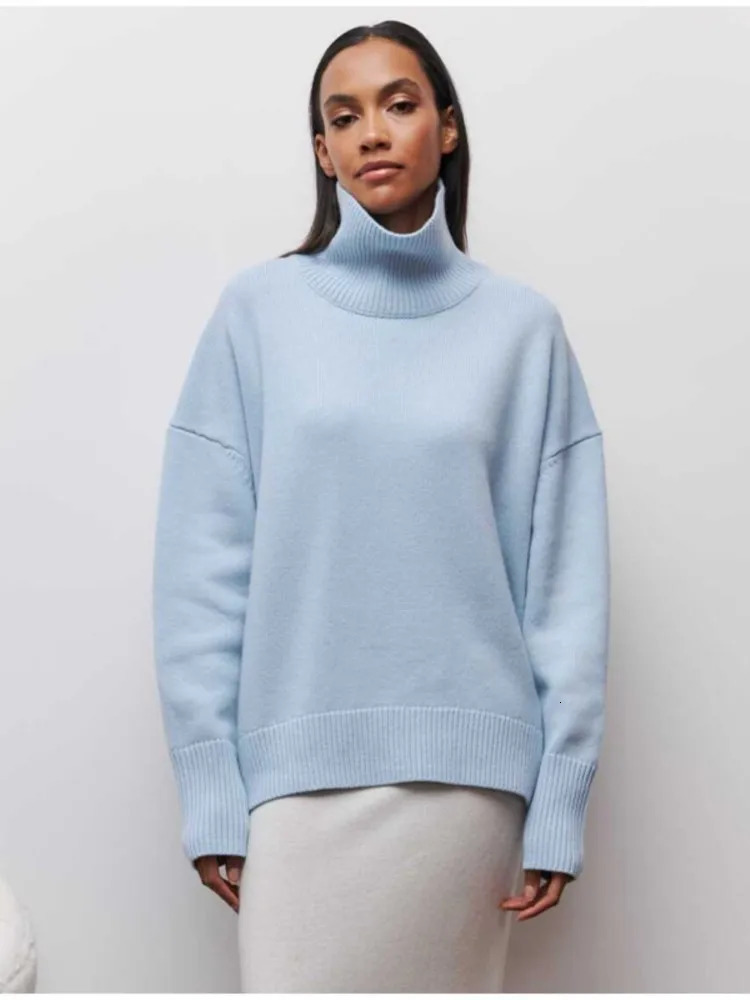 Solid Turtleneck Long Sleeve Pullover For Women Fashion Chic Sweaters Autumn Winter Casual Loose Streetwear Top 240130