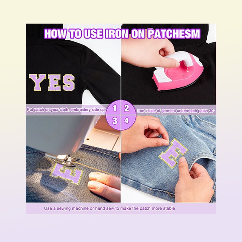 Notions White Letter Alphabet Patch Glitter Chenille Embroidered Patches for DIY Clothing Hats Jacket Iron on Accessories Applique2439239