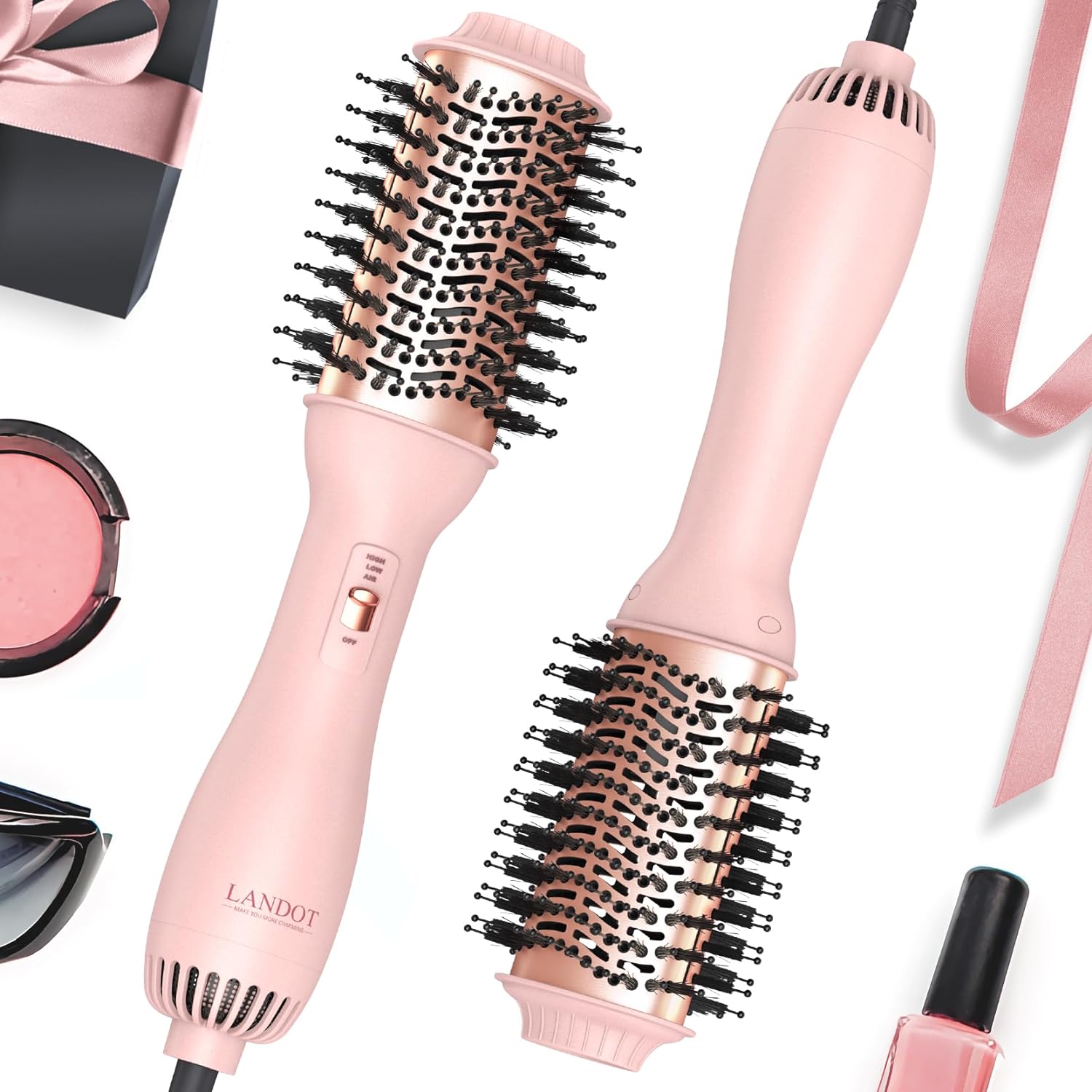 LANDOT Hot Hair Blow Dryer Brush: Upgraded Plus 2.0 Hot Air Brush One-Step HairDryer Styler and Volumizer 4 in 1 for Drying Straightening Curling Volu