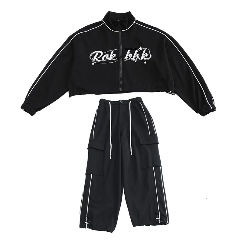 Kids Girl Fashion Streetwear Dance Clothes Set Short Zipper Coat Pants Sets Tracksuits Teen Clothing 3 5 7 9 11 13 15 Years Old 240131