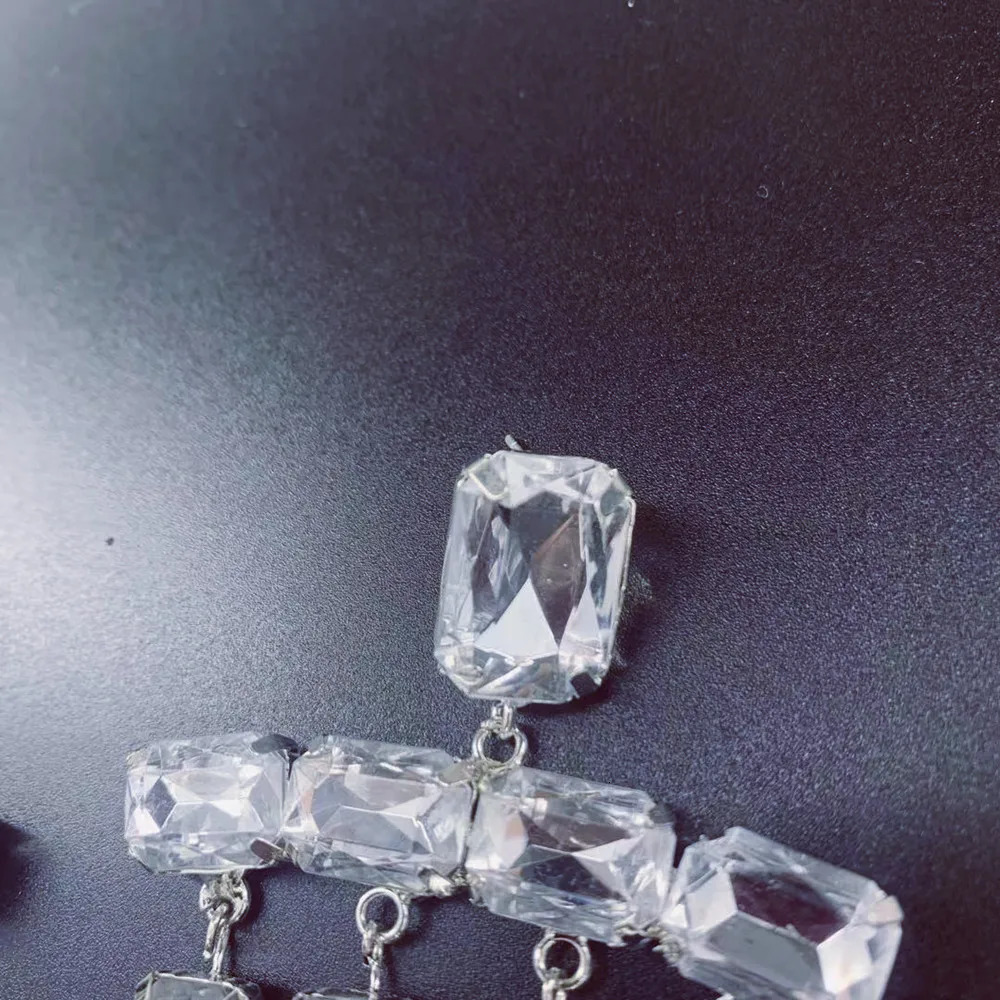 Handmade Long Fringed Big Drop Earrings Accessories for Girl Oversize Crystal Hanging Dangle Wedding Jewelry 240130