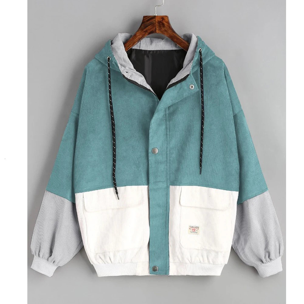 Jocoo Jolee Autumn Women Long Sleeve Patchwork Vintage Corduroy Jackets Casual Panelled Color Basic Loose Coats 2023 240119