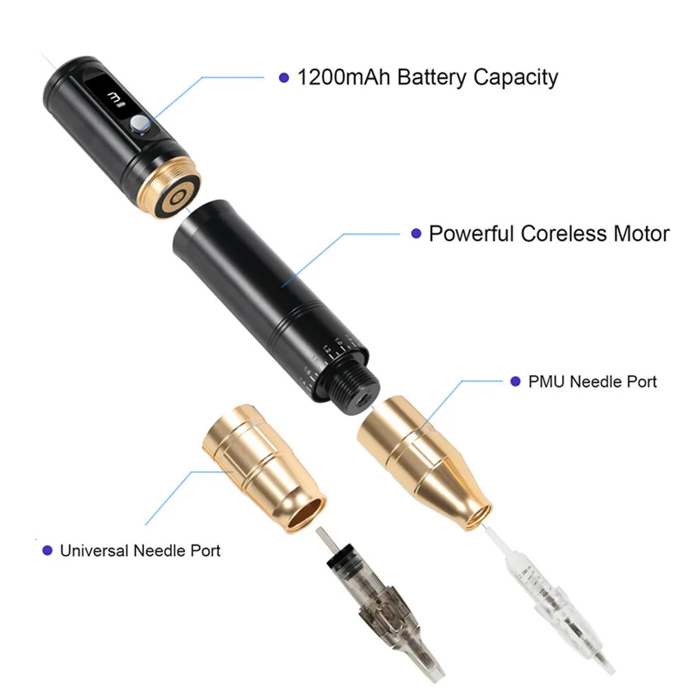 Dual Port 5 Speeds Battery Wireless Permanent Makeup Eyebrow Professional PMU Rotary Tattoo Machine Pen with Universal Needle 240122