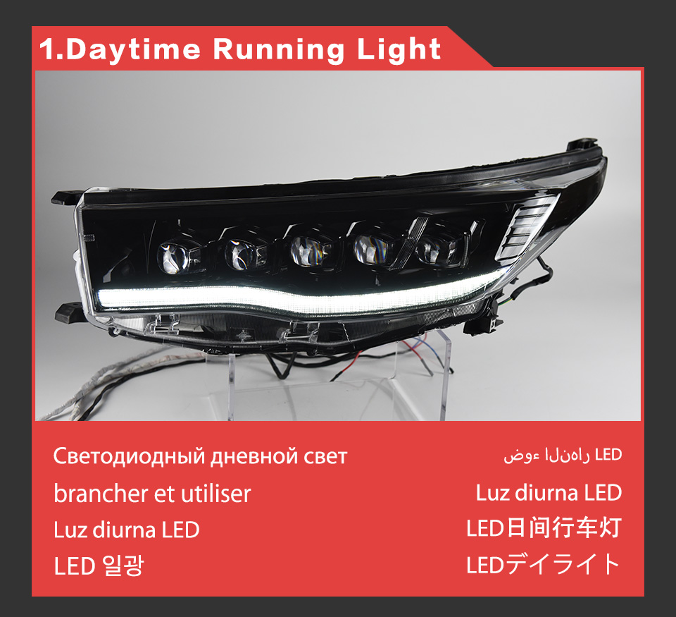 Head Light for Toyota Highlander LED Daytime Running Headlight 2015-2017 DRL Turn Signal Dual Beam Lamp Lens Car Styling