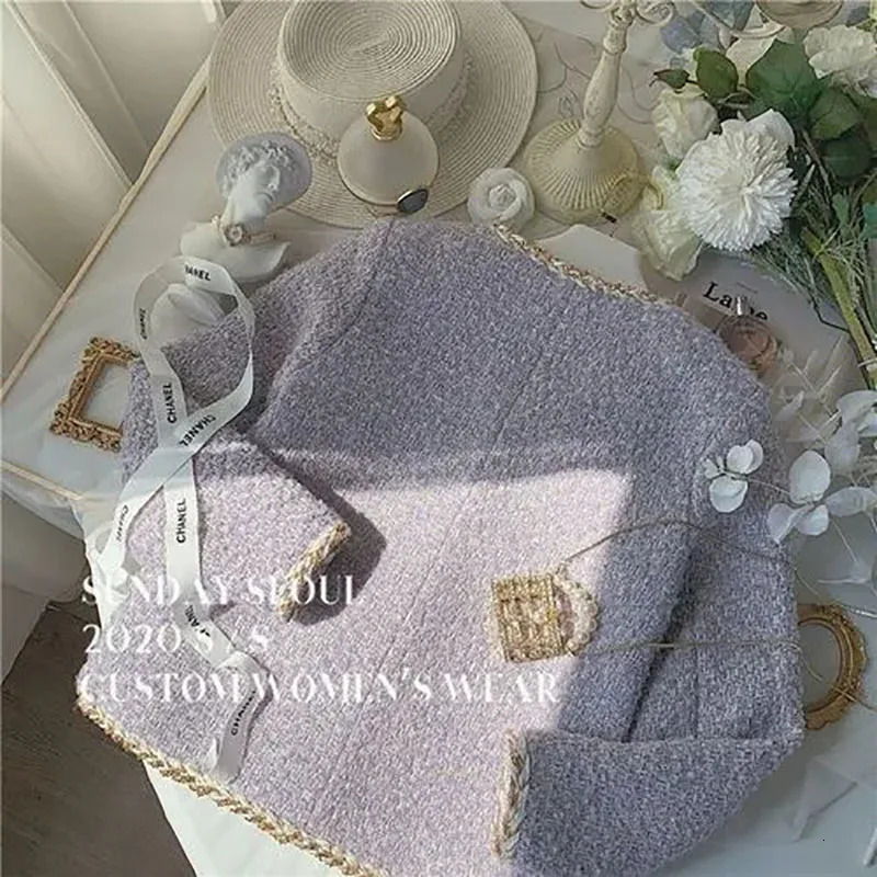Womens Clothing Autumn Jackets Fragrance High-End Cardigan Plush Lavender Purple Coarse Tweed Chain Short Top Coats 240201