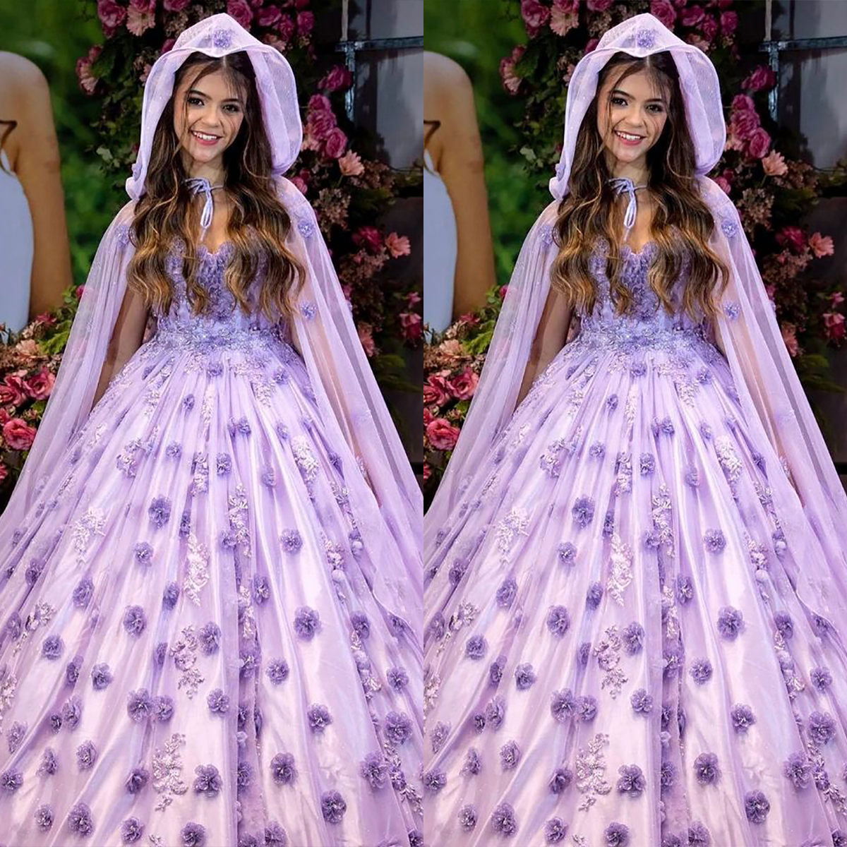 Purple Flower Girl Dresses 3D Floral Appliques Girls Pageant Gowns With Cloak Kids Birthday Party Dress