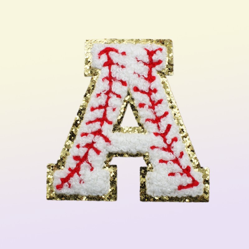 Notions White Letter Alphabet Patch Glitter Chenille Embroidered Patches for DIY Clothing Hats Jacket Iron on Accessories Applique2439239