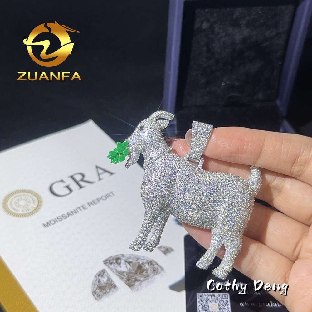 Hip Hop Jewelry Big Custom Gold Plated Animal Iced Out Moissanite Dia Goat Hiphop Pendant for Neckl