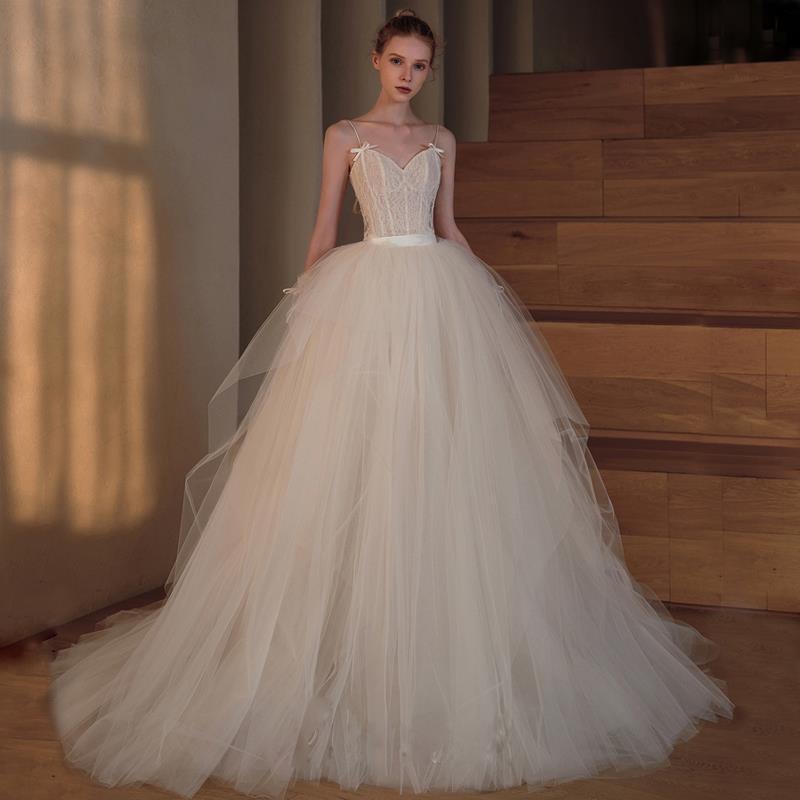 Modest tulle Ball Gown Wedding Dresses luxury elegant Bridal Gowns Sheer lace corset Lace Appliqued Sequins Plus Size Robe De Mariee Custom Made