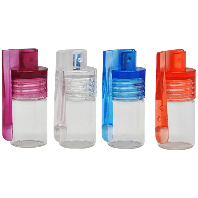 Wholesale Acrylic Smoking Snuff Bottle Case Containers Snorter Kit With Spoon Lid Portable Sniff Pocket Durable Snuffer Mix Color Snort ZZ 0716 0923