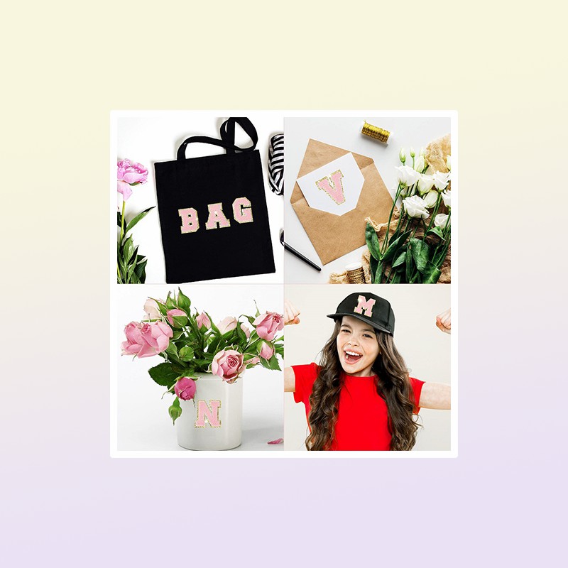 Notions White Letter Alphabet Patch Glitter Chenille Embroidered Patches for DIY Clothing Hats Jacket Iron on Accessories Applique2439239