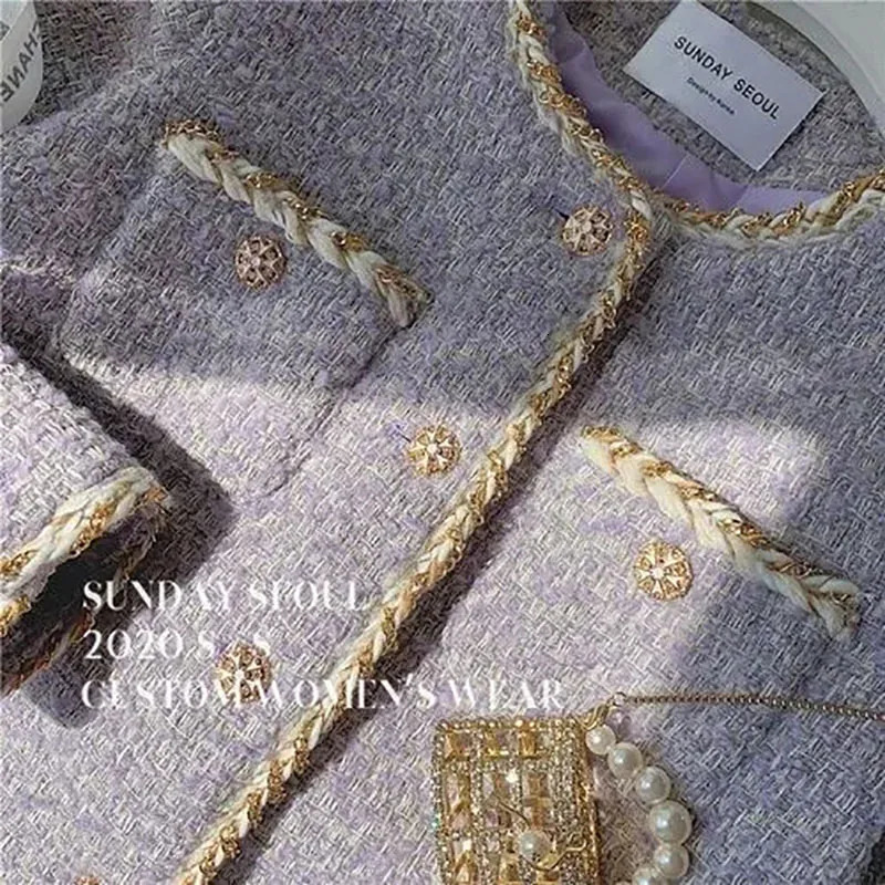 Womens Clothing Autumn Jackets Fragrance High-End Cardigan Plush Lavender Purple Coarse Tweed Chain Short Top Coats 240201
