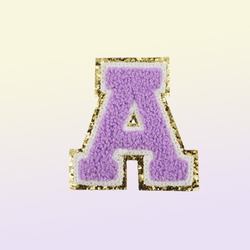 Notions White Letter Alphabet Patch Glitter Chenille Embroidered Patches for DIY Clothing Hats Jacket Iron on Accessories Applique2439239