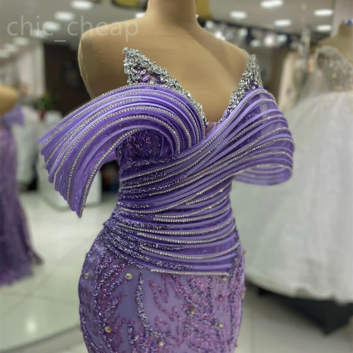 2024 Aso Ebi Lavender Mermaid Prom Dress Beaded Crystals Sequined Evening Formal Party Second Reception Birthday Engagement Gowns Dresses Robe De Soir