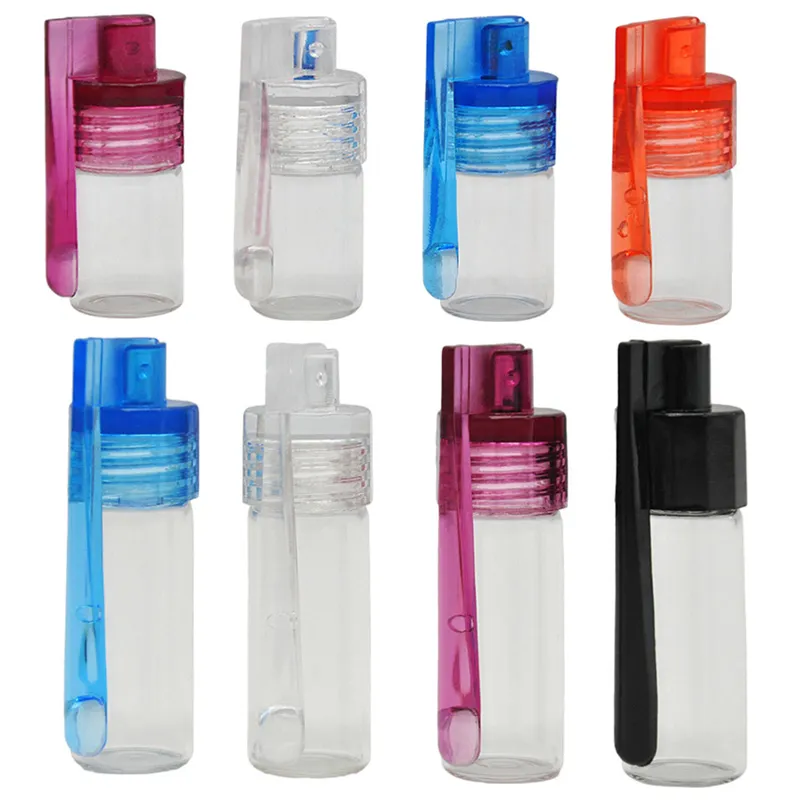 Wholesale Acrylic Smoking Snuff Bottle Case Containers Snorter Kit With Spoon Lid Portable Sniff Pocket Durable Snuffer Mix Color Snort ZZ 0716 0923