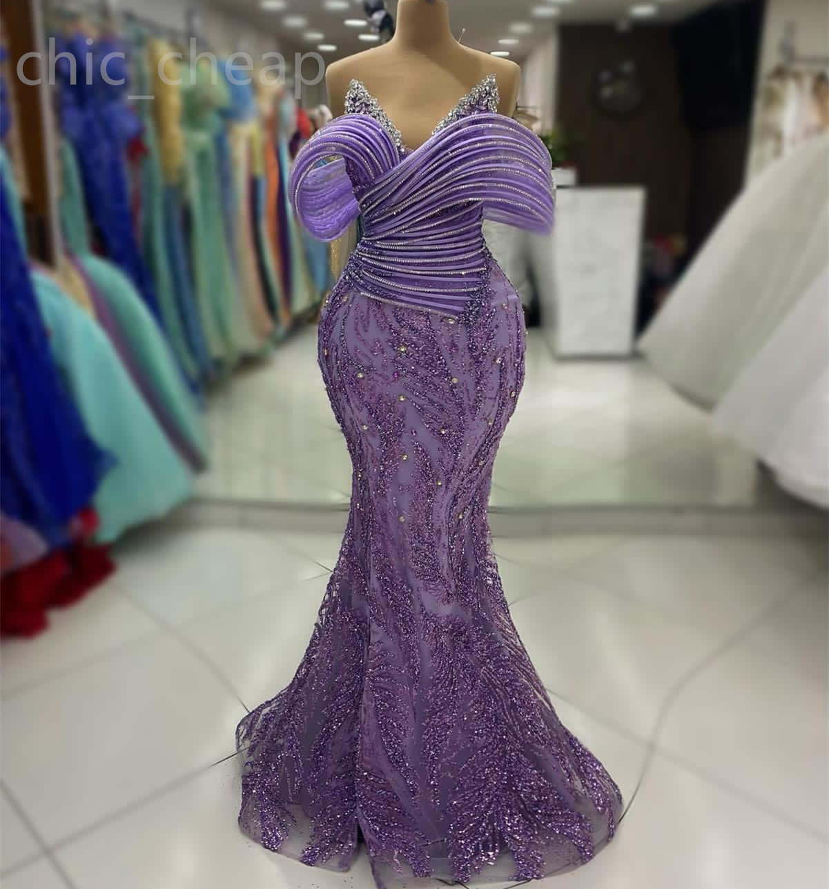 2024 Aso Ebi Lavender Mermaid Prom Dress Beaded Crystals Sequined Evening Formal Party Second Reception Birthday Engagement Gowns Dresses Robe De Soir