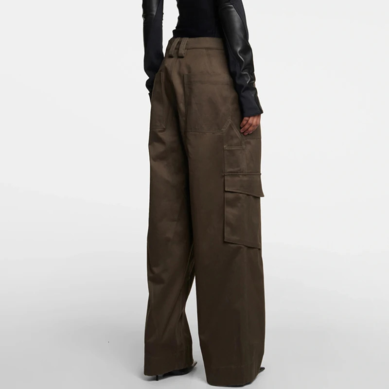 Women Wide Leg Pants High Waist Two Piece Detachable Corset Boning Loose Fit Unisex Olive Cargo Pants 240129