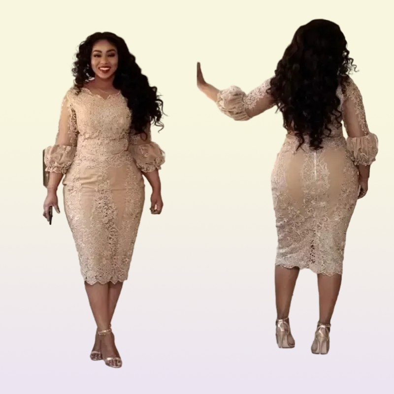 Plus Size Champagne MOTHER of the Bride Groom Dresses Lace Applique 3/4 Sleeves Length Wedding Guest Gowns Formal Gowns