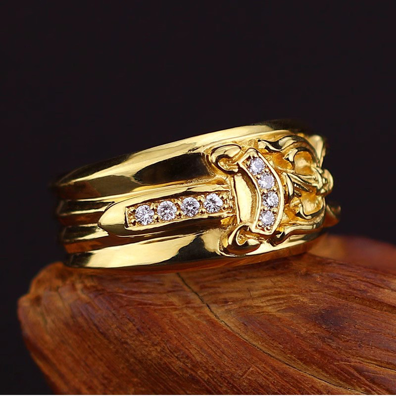 A176 S925 sterling silver ring gold-plated with diamond and holy sword dagger letter minimalist trend hip-hop retro couple jewelry Gifts for Lovers