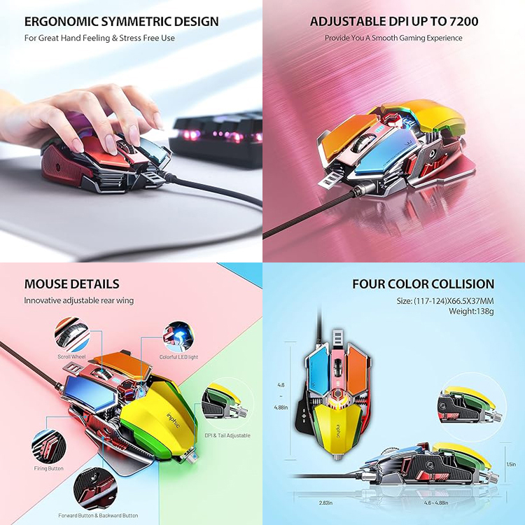 INPHIC PG6 wired mouse esports game hardware macro RGB lighting mouse home office USB desktop laptop mouse