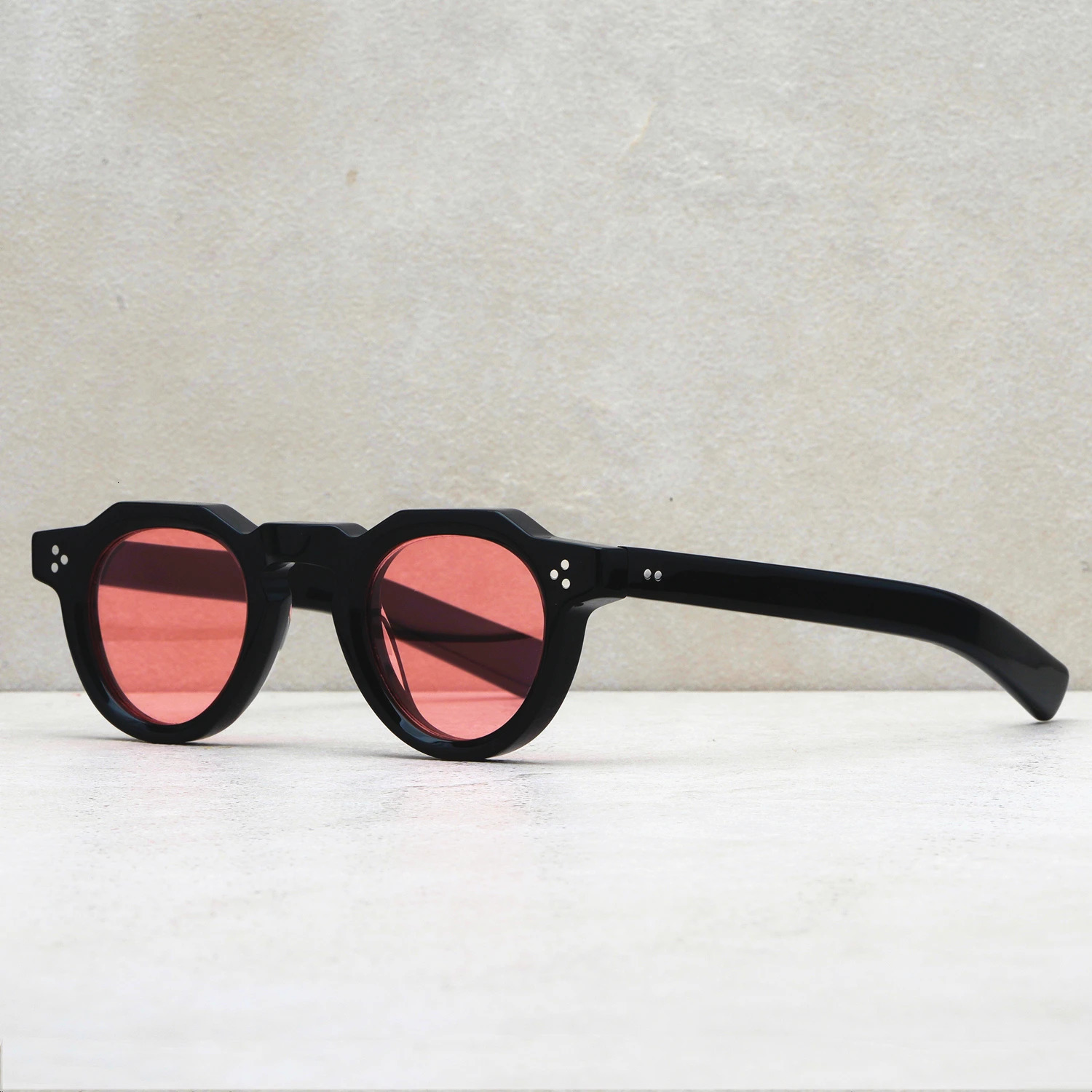 Fashion Vintage Sunglass Thick Solid Acetate Frame Stereo Cutting UV400 Polarized Lens Retro Small Round Women Man High Quality 240201