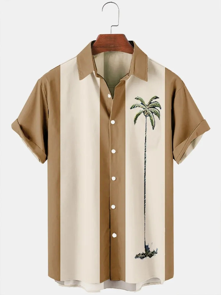 Hawaiian Shirt Men Summer 3d Coconut Tree Printed Holiday Short Sleeve Tops Tee Oversized Blouse Casual Dress 240201