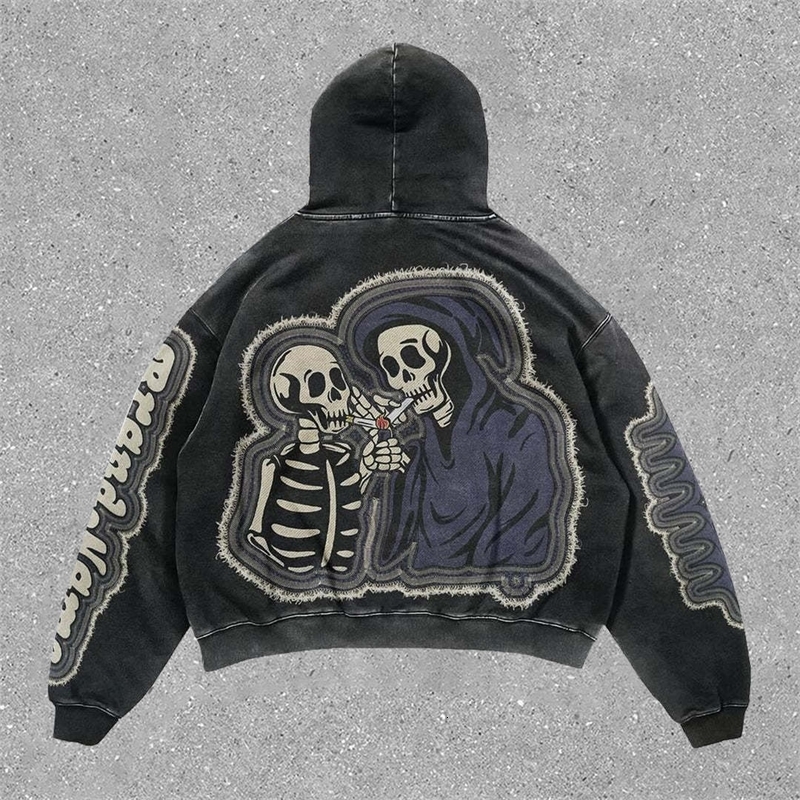 Harajuku skull print Goth Hoodies Women Oversized Streetwear Hoodie Tops Vintage Sweatshirt Y2k Clothes grunge Men Clothing 240131