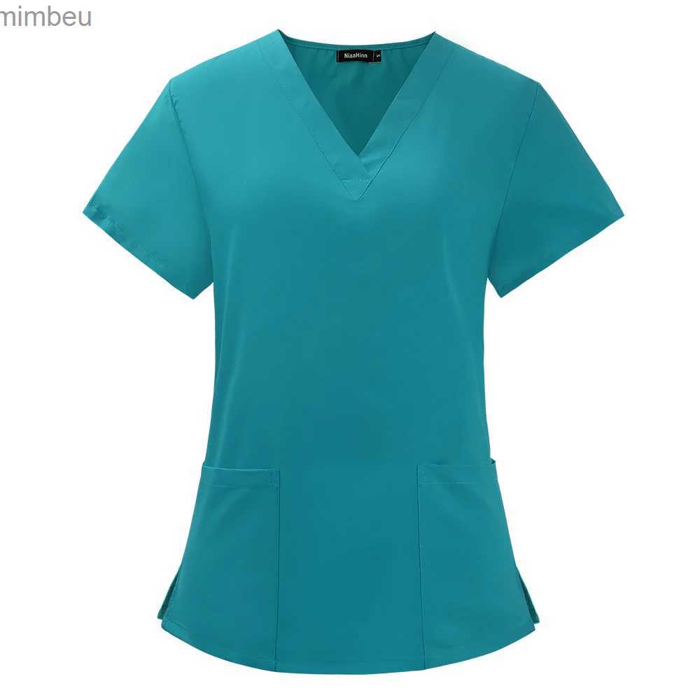 Women's T-Shirt Beauty Salon Uniform Elastic Breathable Spandex Nurse Accessories Fashion Slim Fit Tops Summer Lab Overalls Scrub Clothes Women L