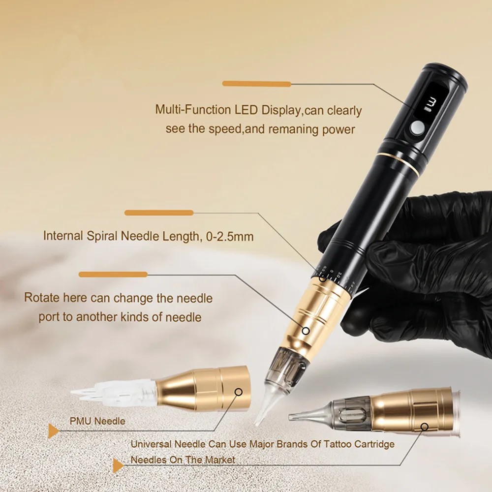 Dual Port 5 Speeds Battery Wireless Permanent Makeup Eyebrow Professional PMU Rotary Tattoo Machine Pen with Universal Needle 240122