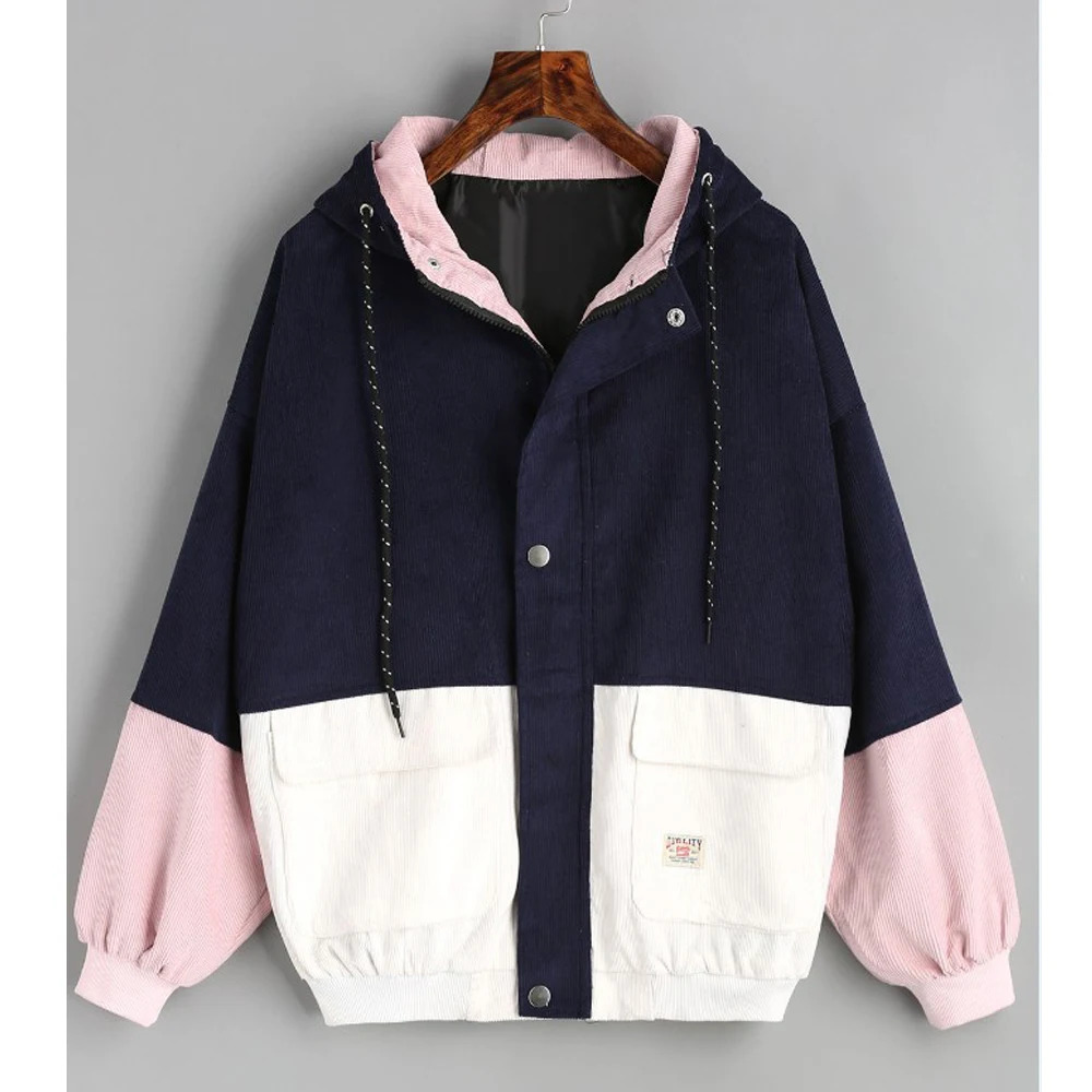 Jocoo Jolee Autumn Women Long Sleeve Patchwork Vintage Corduroy Jackets Casual Panelled Color Basic Loose Coats 2023 240119