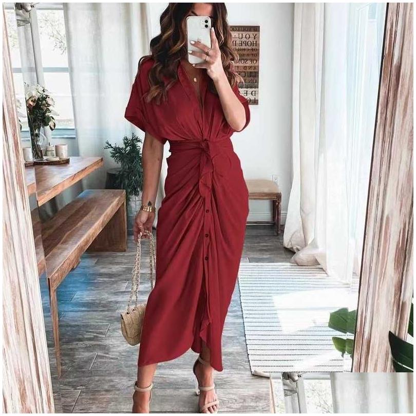 Casual Dresses Retail Women Shirt Dresses Designer Commuting Plus Size S-3Xl Long Dress Fashion Forged Face Clothing Drop Delivery Ap Dhxro