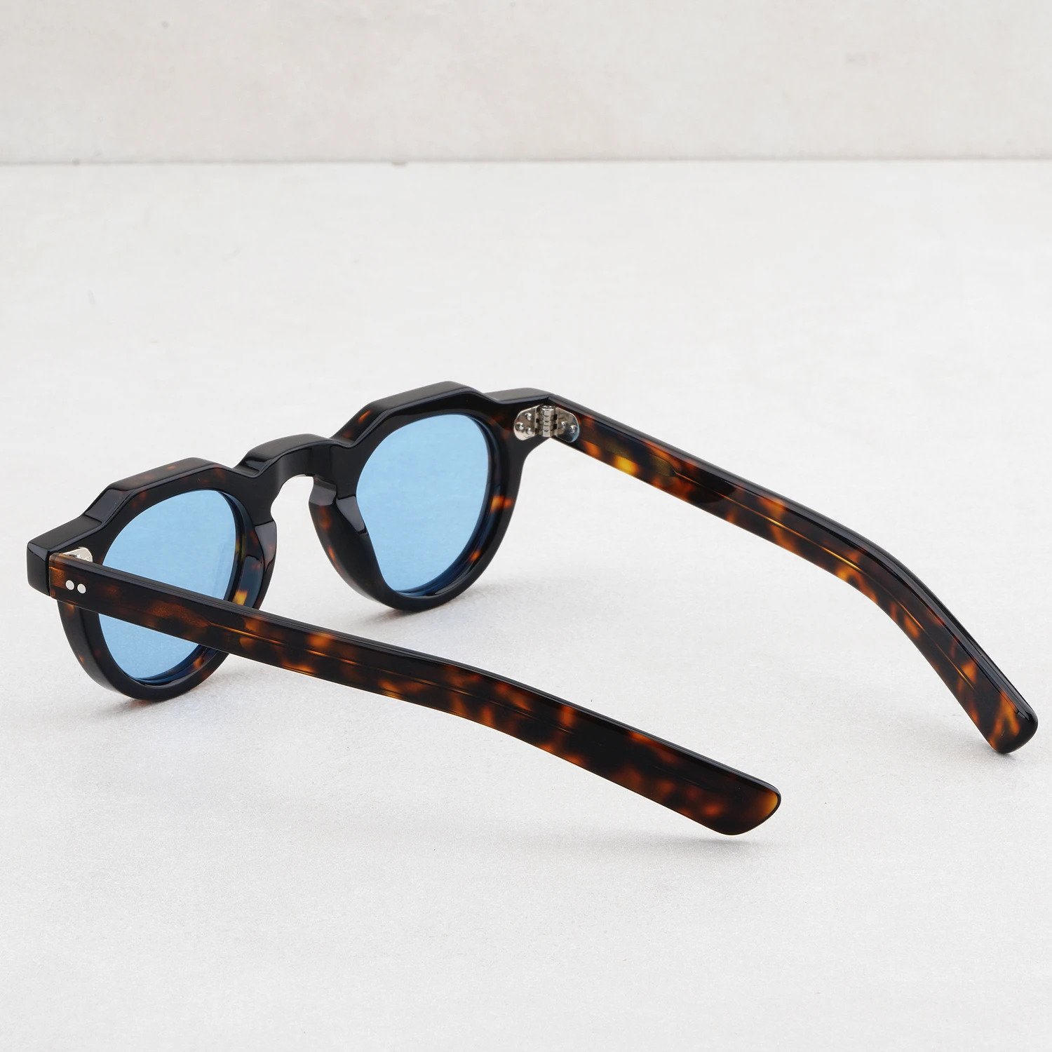 Fashion Vintage Sunglass Thick Solid Acetate Frame Stereo Cutting UV400 Polarized Lens Retro Small Round Women Man High Quality 240201