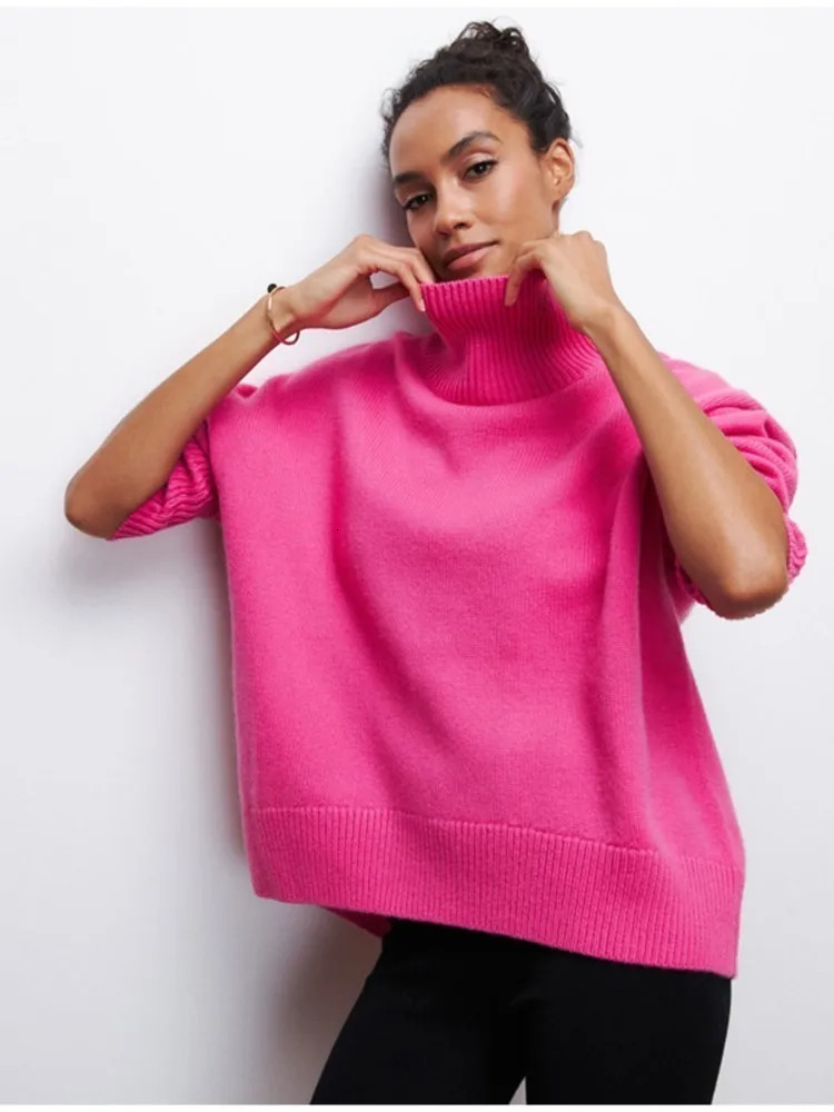 Solid Turtleneck Long Sleeve Pullover For Women Fashion Chic Sweaters Autumn Winter Casual Loose Streetwear Top 240130