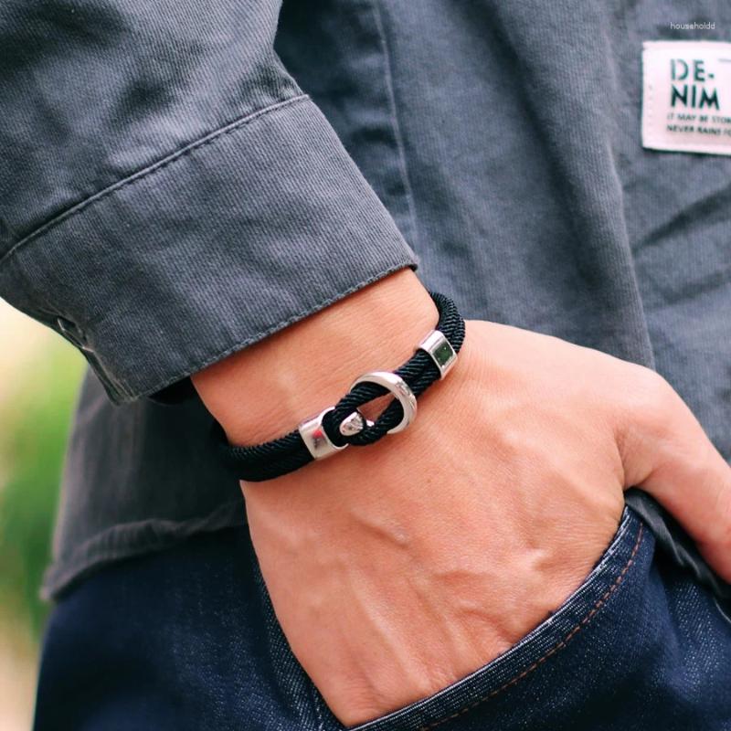 Charm Bracelets Noter Hiphop Mens Bracelet With Rope Double Layer Easy Hook Nautical Braclet Homme Gift For Husband Leisure Pulseira