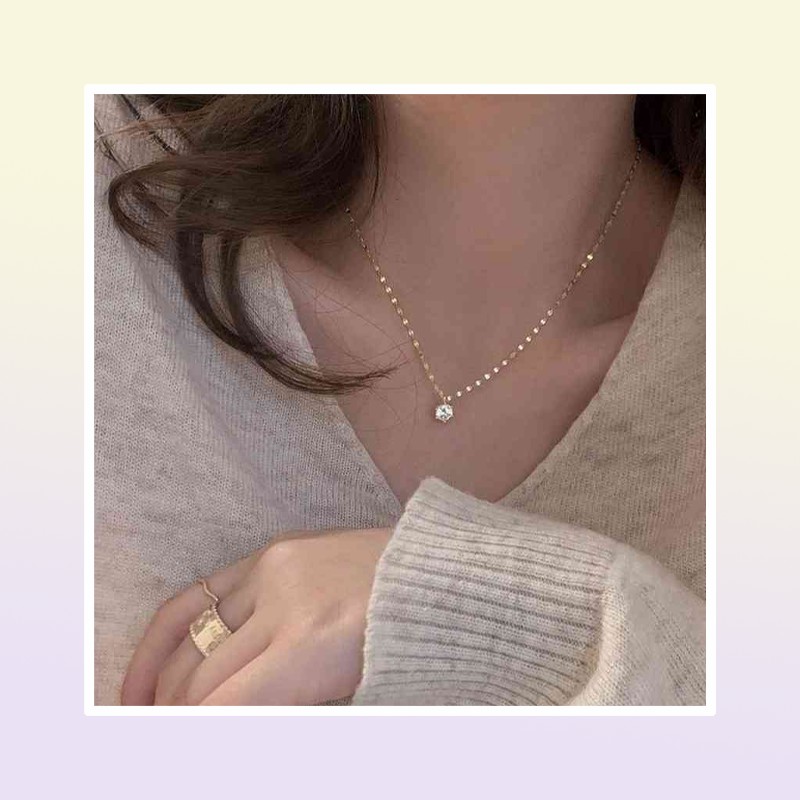 925 Silver Single Diamond Necklace Female Simple Design Sense Clavicle Chain Niche Light Luxury Jewlery Charms Pendant6586134