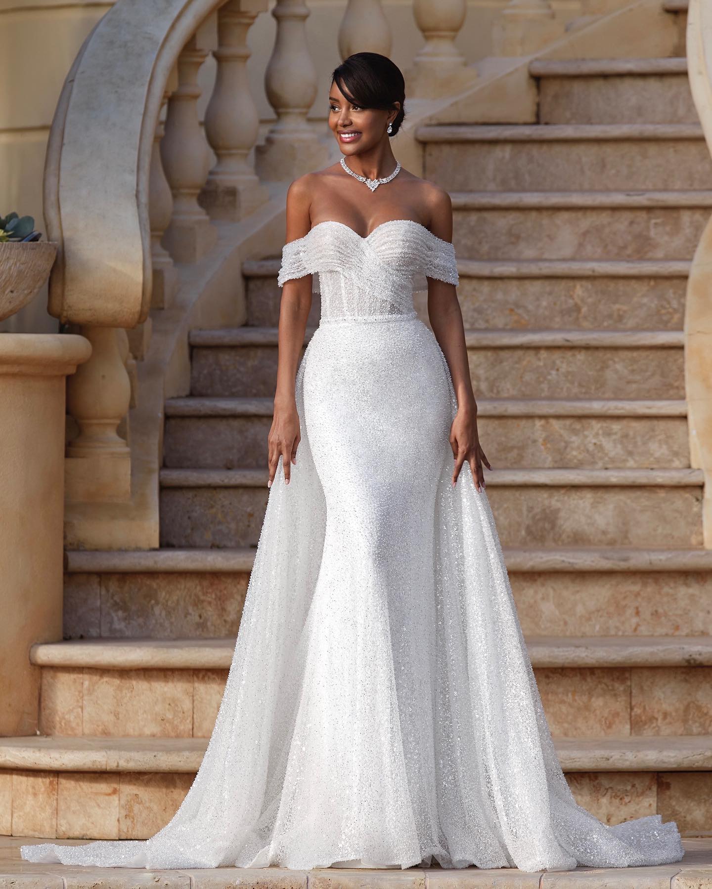 Mermaid Overskirts Wedding Dresses Off The Shoulder Shiny Tulle Bridal Gowns Sleeveless Country robes de mariee