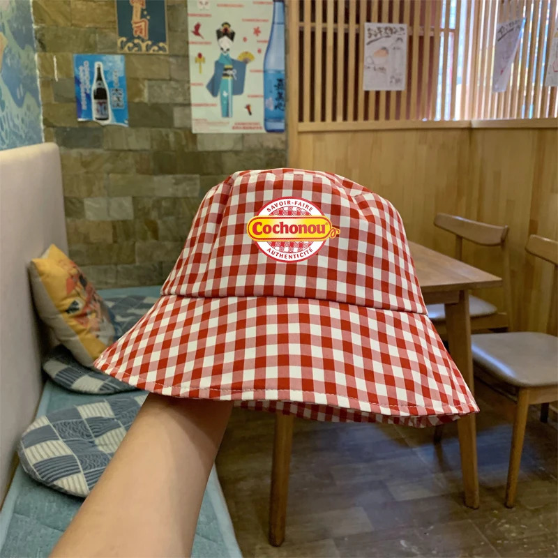 Beautiful Cochonou Bob Hats Red Plaid Bucket Hats for Men Women Unisex Breathable Outdoor Sun Hat Panama Caps Fisherman Hats 240125