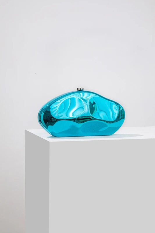 Acrylic shape clutch bag metal shiny gold sier blue women evening party cute shell purse handbag 240131 1398