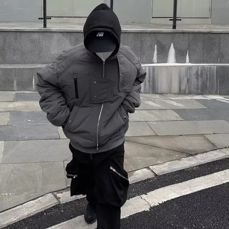 American Streetwear Winter Jackets Men Women Fashion Personality Solid Color Bomber Jacket Autumn Warm Loose Casual Couple Coats 240126