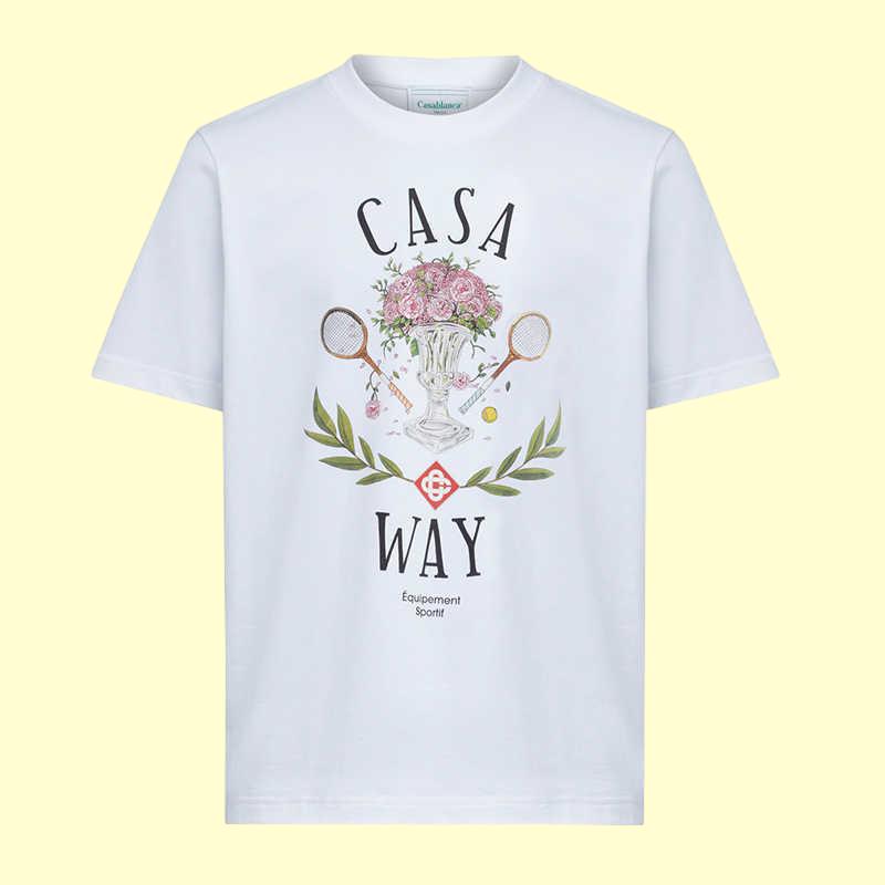 23SS way t shirt tennis racket bouquet letter print tees casual round neck men and women short sleeved T-shirt