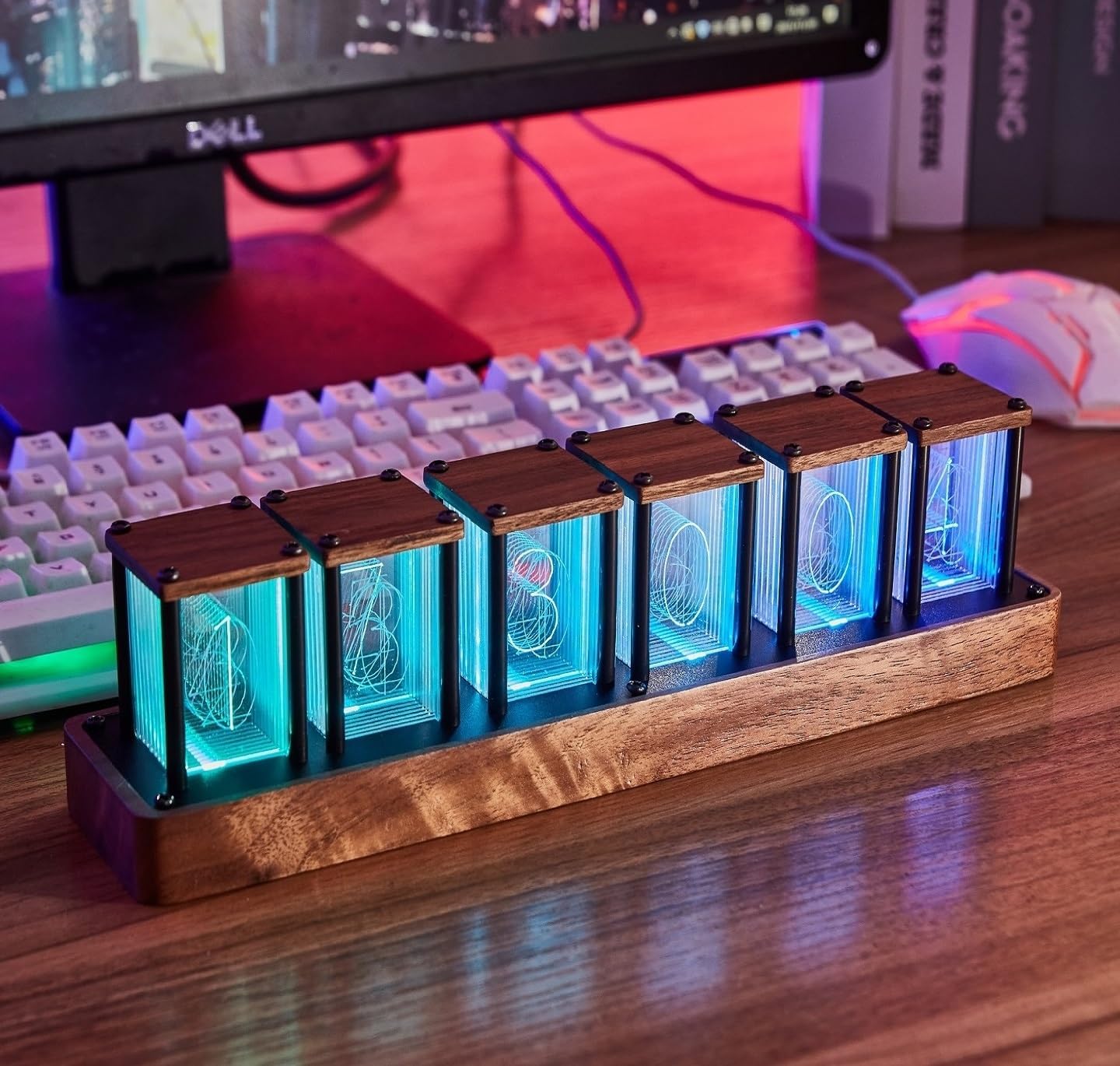 US stock ClocTeck Nixie Tube Clock Walnut Digital Clock, Support Wi-Fi Time Calibration, Alarm and 12/24h Display, No Assemble Required - A Retro Gift