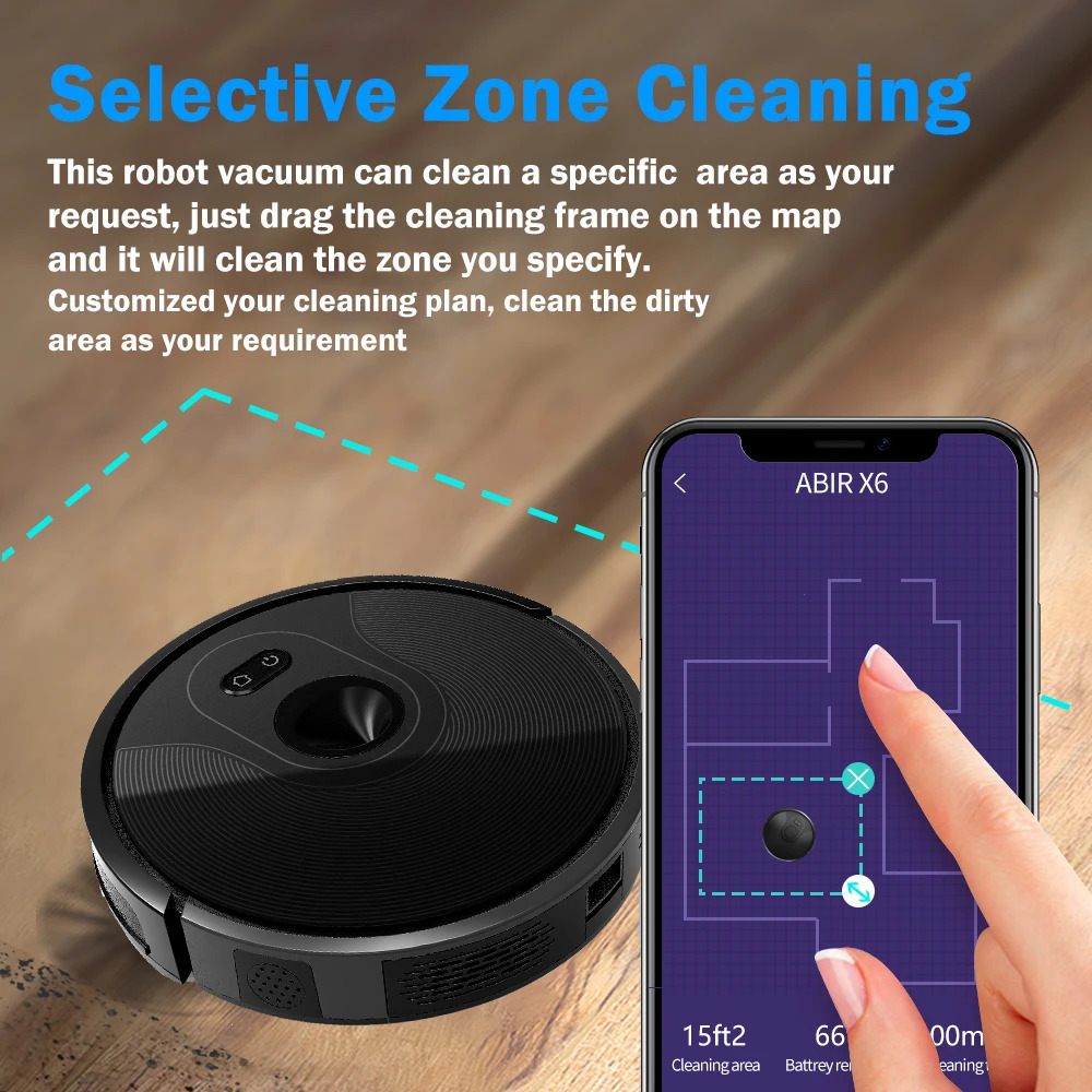 ABIR Robot Vacuum Cleaner X6Smart Eye System 6000PA SuctionAPP NOGO Line Selective Zone CleaningBreakpoint Resume 240125