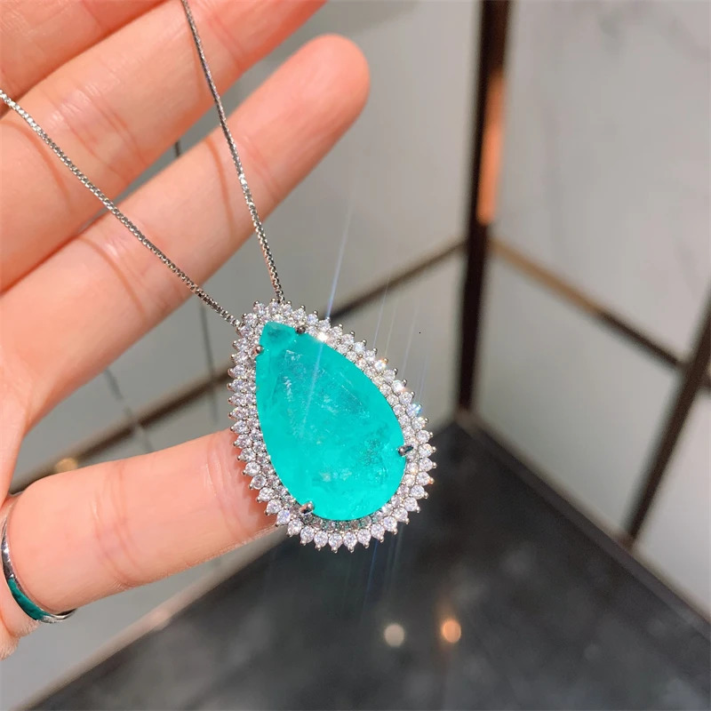 QXTC Vintage Paraiba Tourmaline Gemstone Lab Diamonds Necklace Earrings Charms Wedding Party Fine Jewelry Sets Accessories 240119