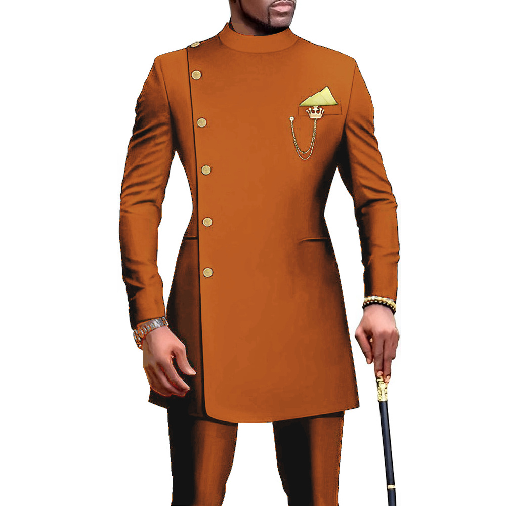 Indian Style Men's Suit Long Jacket Pants 2-piece Set Formal Single Breasted Blazer for Groom Wedding Tuxedo XS-5XL