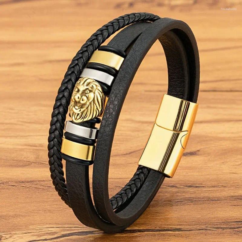 Charm Bracelets XQNI 3 Colors Men Leather Bracelet Stainless Steel Lion Bead Fashion Punk Multi-Layer For Male Jewelry Gift