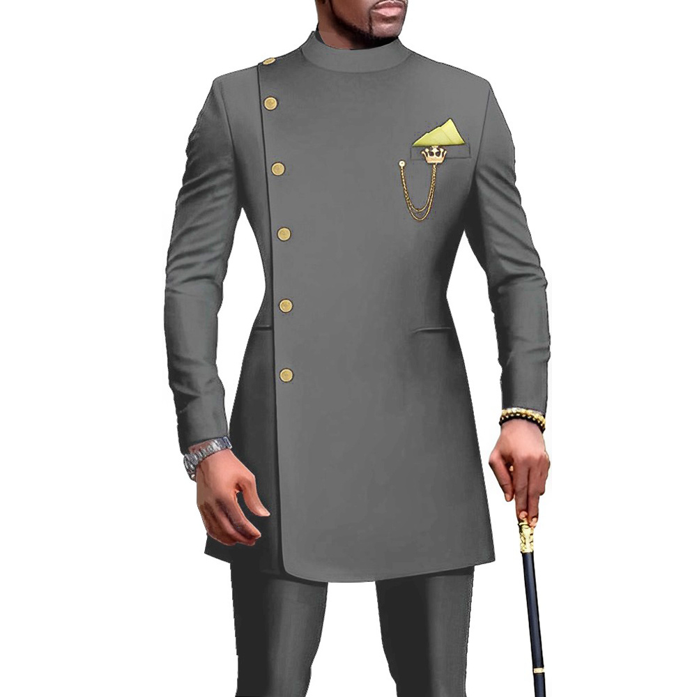 Indian Style Men's Suit Long Jacket Pants 2-piece Set Formal Single Breasted Blazer for Groom Wedding Tuxedo XS-5XL