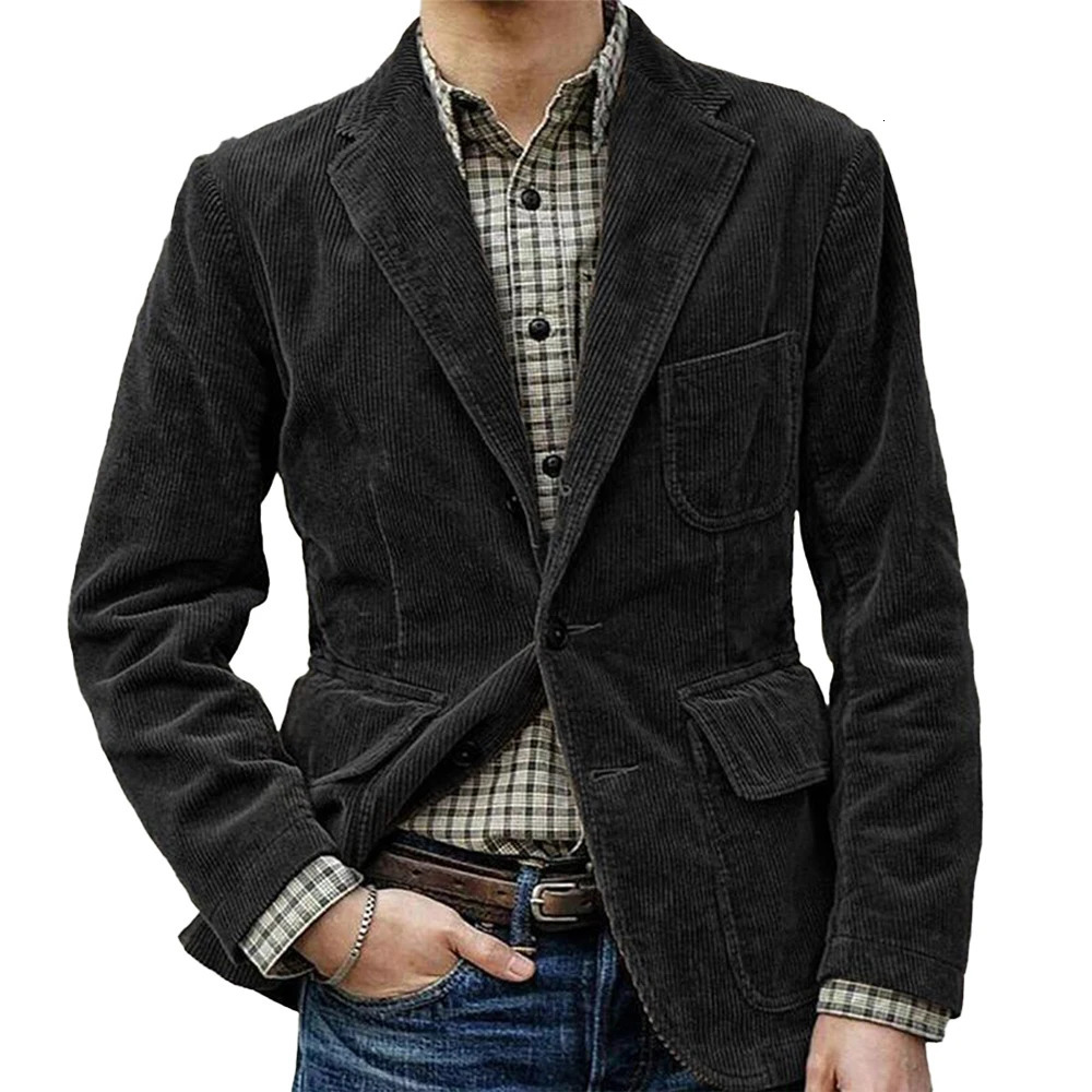 Men Autumn Winter Vintage polyester Slim Button Suit Blazer Business Work Coat Jacket Outwear Casual Fashion Solid Color 240124